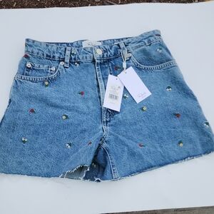 Rails Zuma Blue Embroidered Denim Shorts In Flower Field